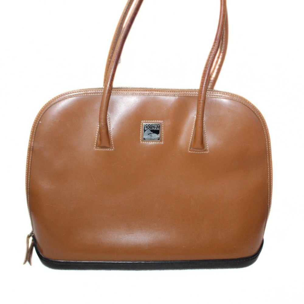 Vintage Dooney & Bourke large leather PARaSOLE tan domed top shoulder bag